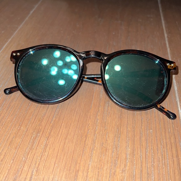 Tortoise Brown Green Reflective Lens Round Sunglasses - Picture 3 of 17